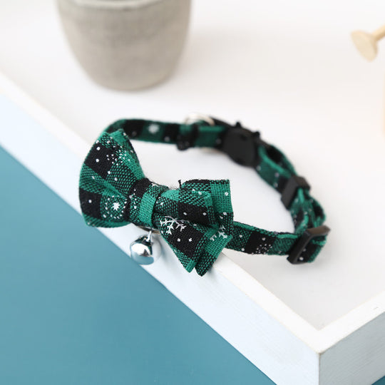 Christmas Snowflake Plaid Bow Bell Pet Collar