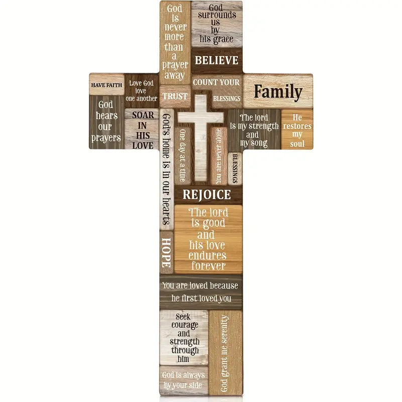 Faithful Reminders: Wooden Christian Cross Wall Decor with Biblical Verse-0