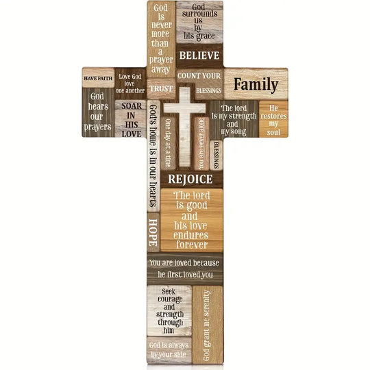Faithful Reminders: Wooden Christian Cross Wall Decor with Biblical Verse-0