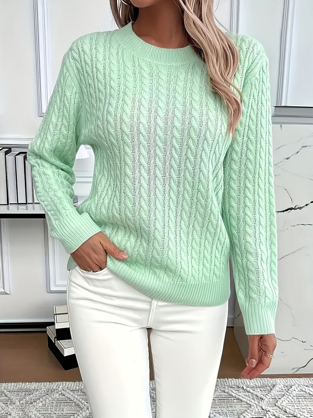 Versatile Fashion Classic Twist Round Neck Cable Knit Sweater