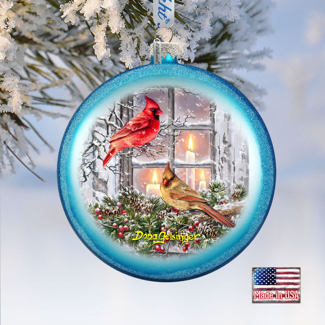 Christmas Cardinals Glass Ornament by D. Gelsinger - Christmas Decor - 71161-DG-0