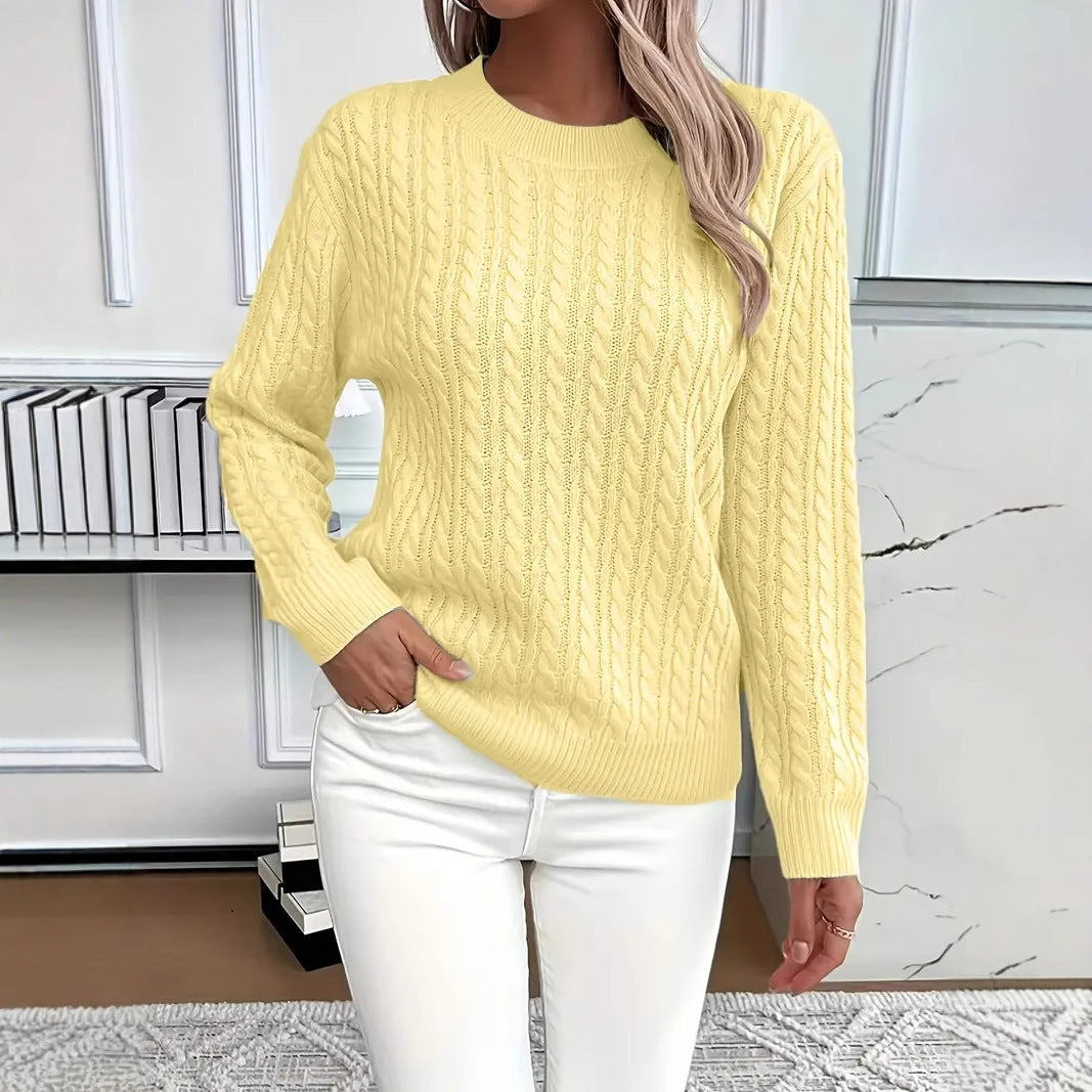 Versatile Fashion Classic Twist Round Neck Cable Knit Sweater
