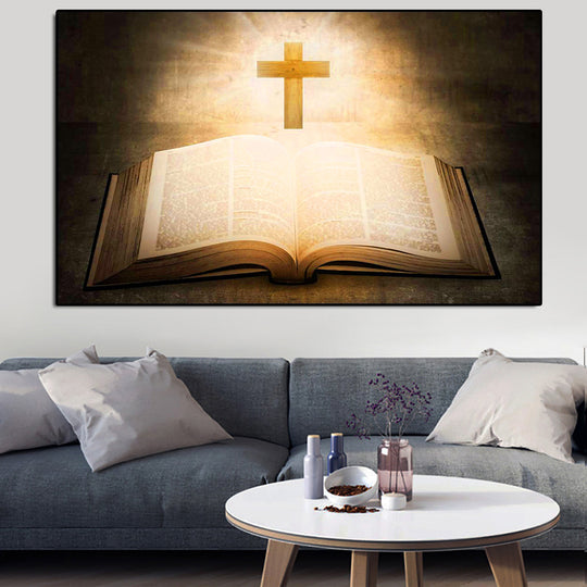 Bible and Cross Oil on Canvas Painting