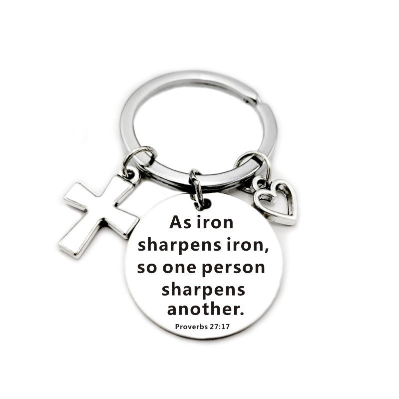 Bible Scripture Keychain with Cross and Heart Charm