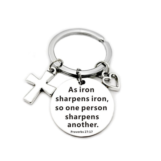 Bible Scripture Keychain with Cross and Heart Charm