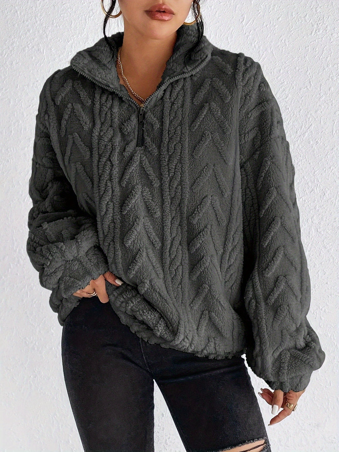 Quarter Zip Plush Pullover Top