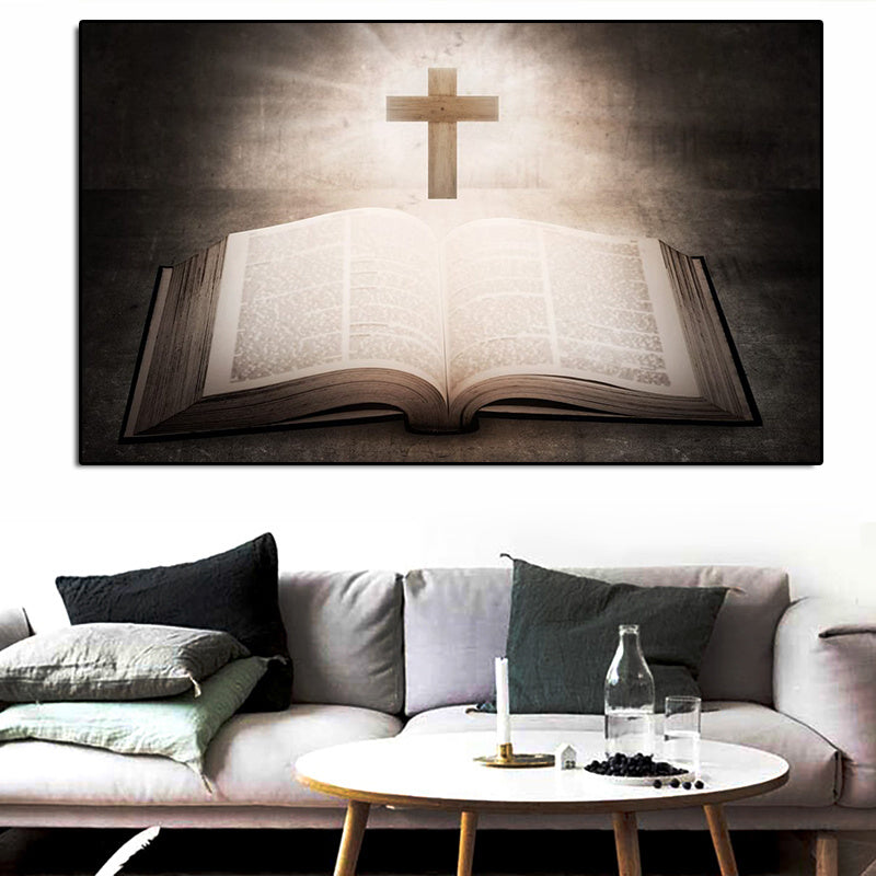 Bible and Cross Oil on Canvas Painting