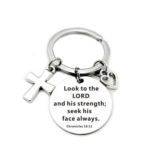 Bible Scripture Keychain with Cross and Heart Charm