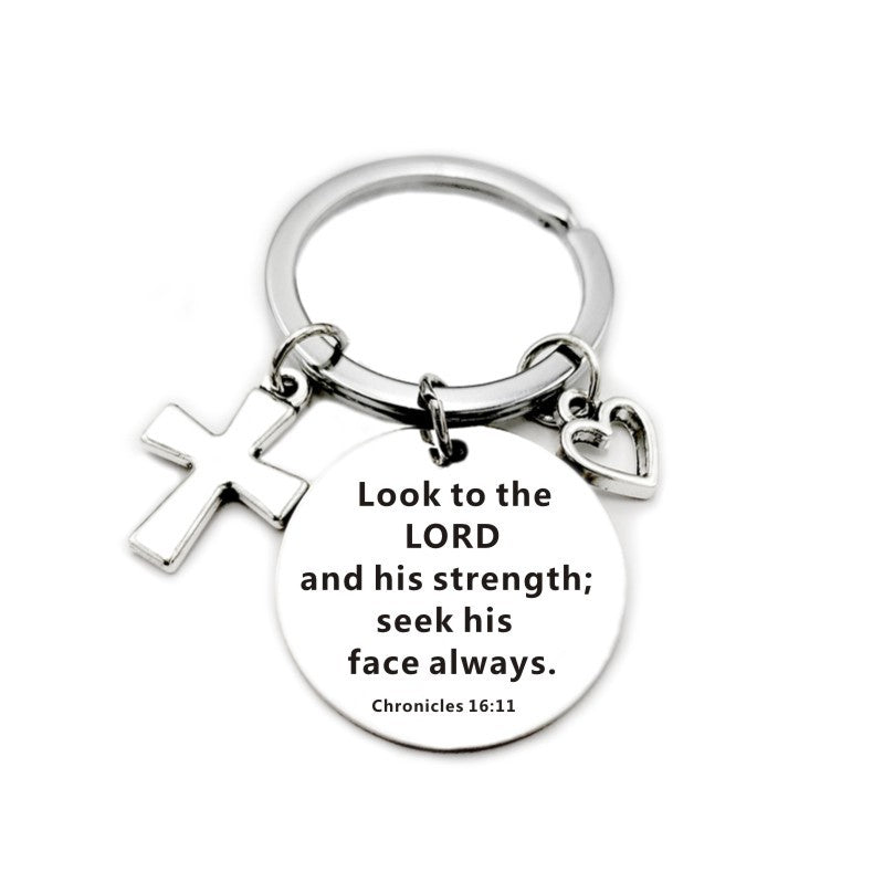 Bible Scripture Keychain with Cross and Heart Charm