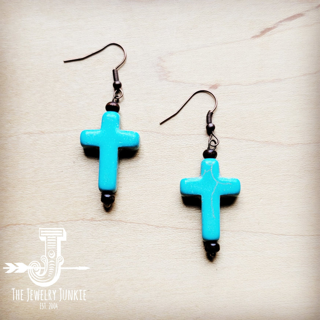 Blue Turquoise Cross Earrings 220w-0