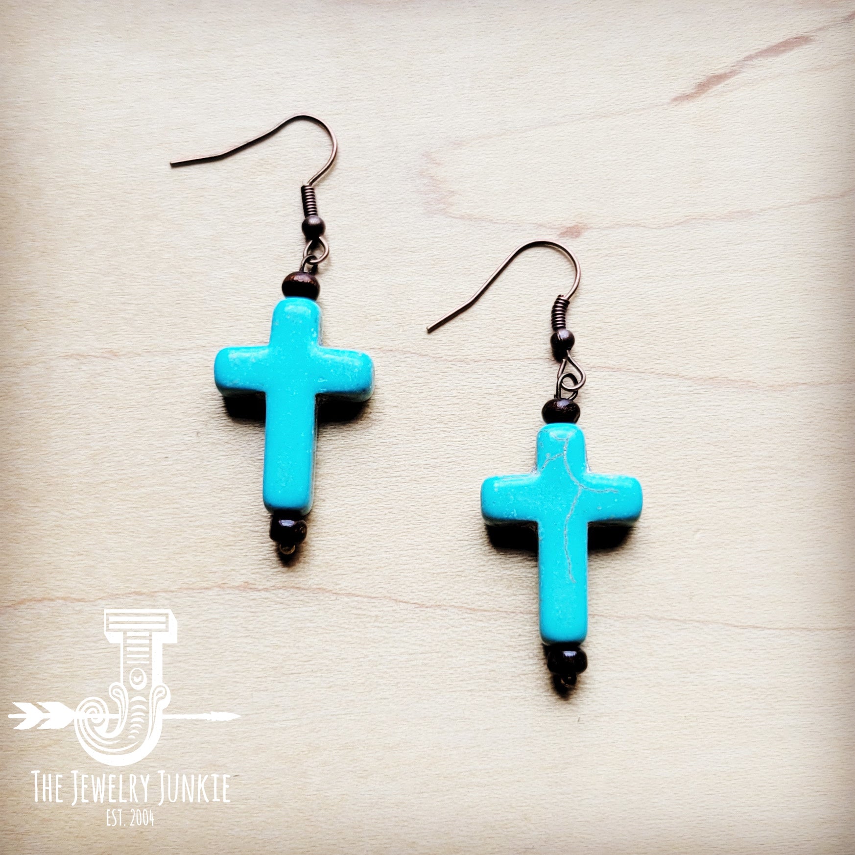 Blue Turquoise Cross Earrings 220w-0