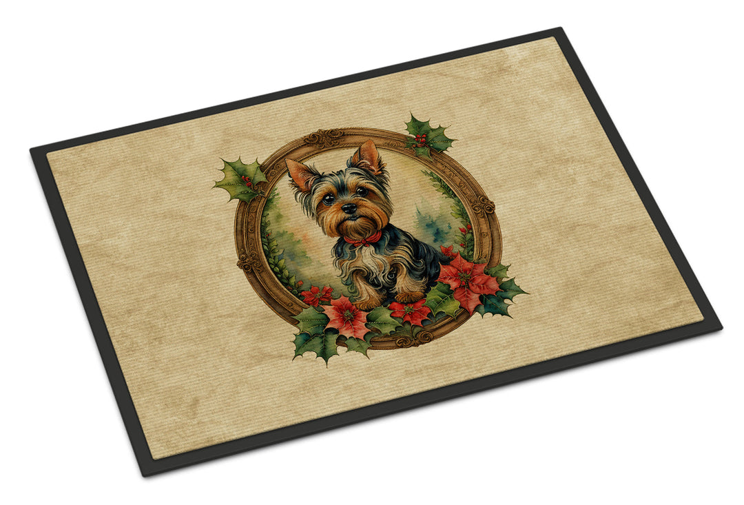 Yorkie Christmas Flowers Doormat-0