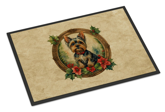 Yorkie Christmas Flowers Doormat-0