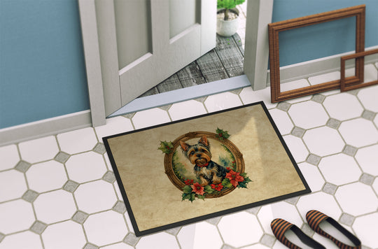 Yorkie Christmas Flowers Doormat-3