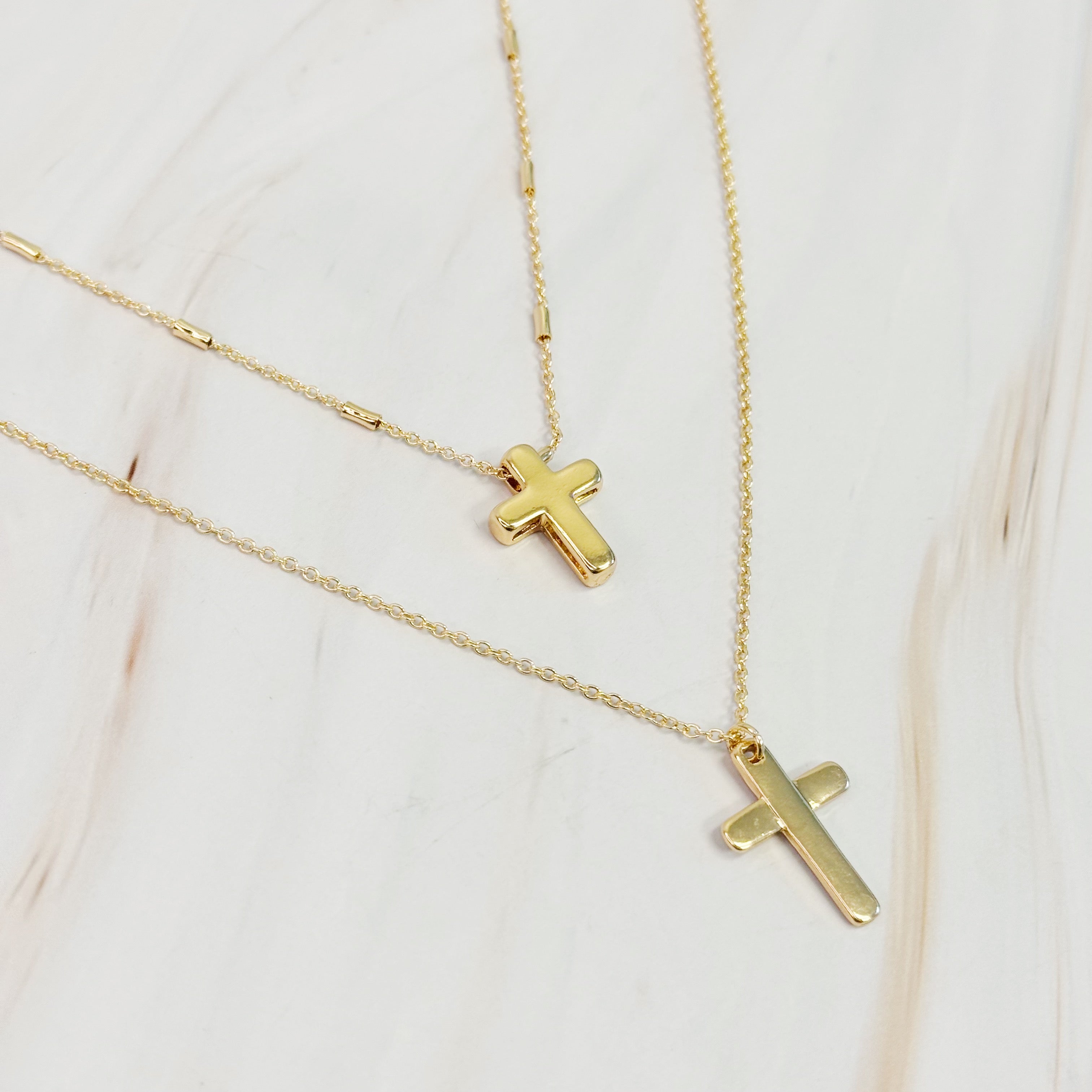 Pretty Chain Cross Necklace Set Of 2-0