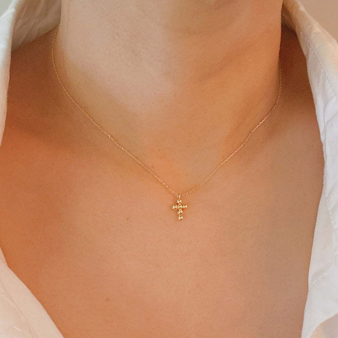 Mini Dot Cross Pendant Necklace-2