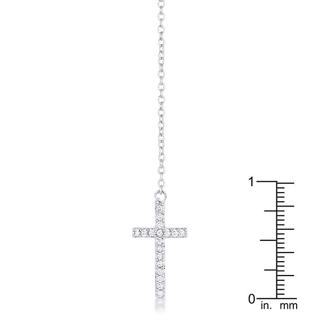 Miranda 0.3ct CZ Rhodium Classic Lariat Cross Necklace-1