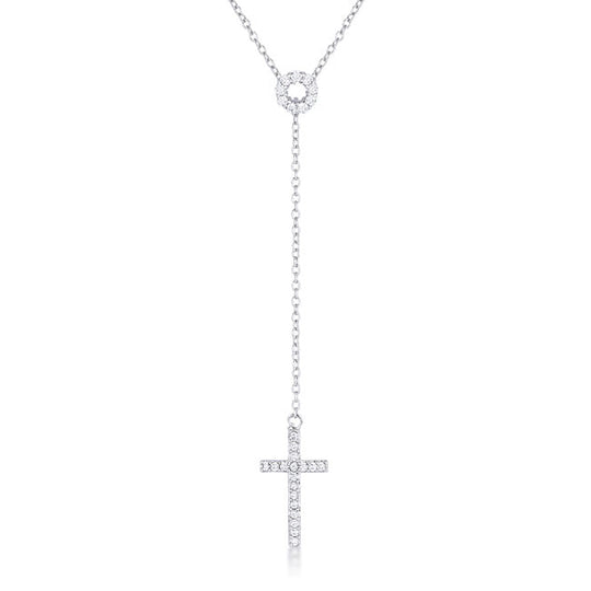 Miranda 0.3ct CZ Rhodium Classic Lariat Cross Necklace-3