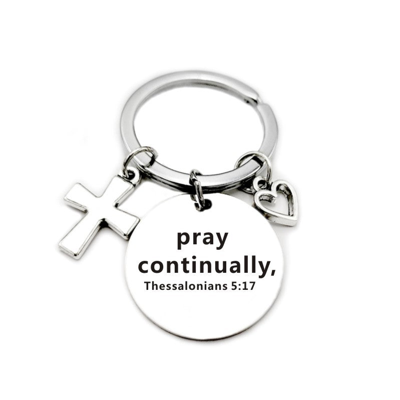 Bible Scripture Keychain with Cross and Heart Charm
