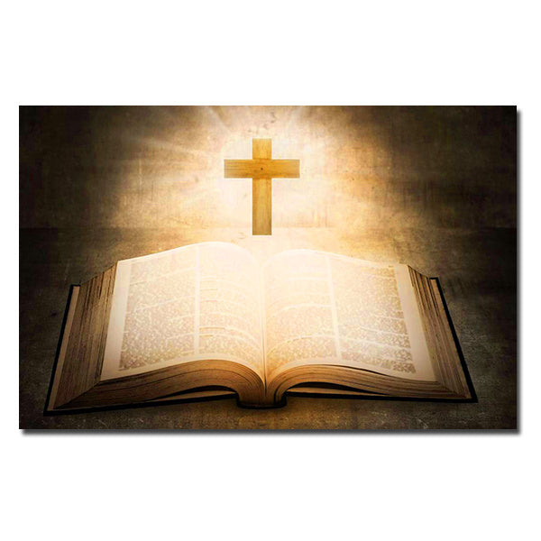 Bible and Cross Oil on Canvas Painting