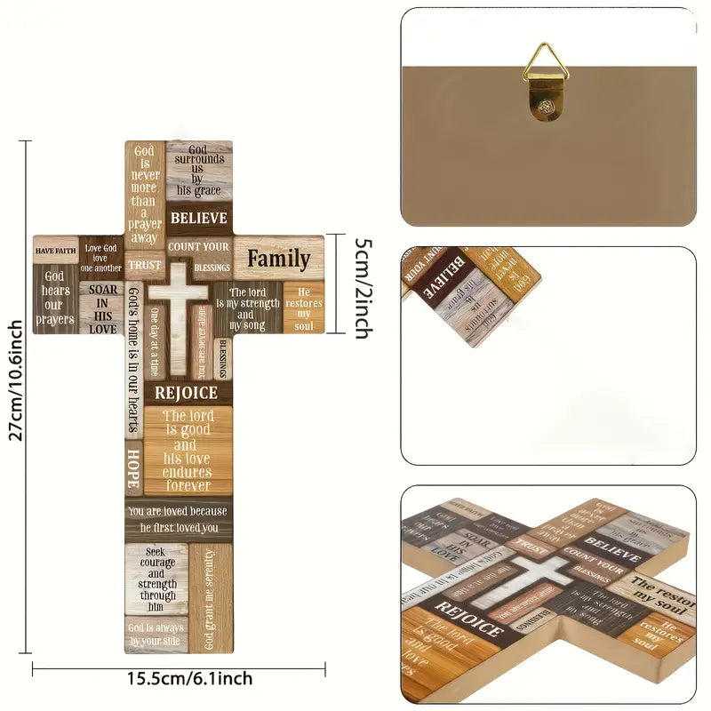 Faithful Reminders: Wooden Christian Cross Wall Decor with Biblical Verse-1