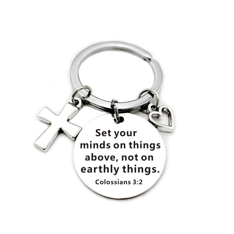 Bible Scripture Keychain with Cross and Heart Charm