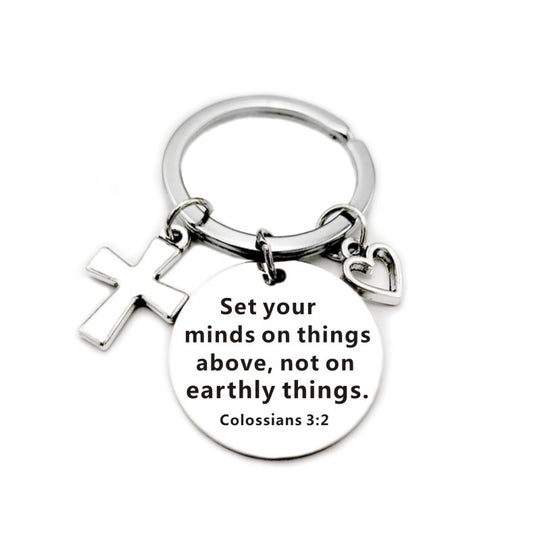 Bible Scripture Keychain with Cross and Heart Charm