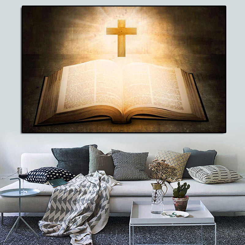 Bible and Cross Oil on Canvas Painting