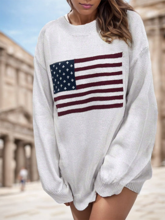 USA Flag Design Drop Shoulder Sweater