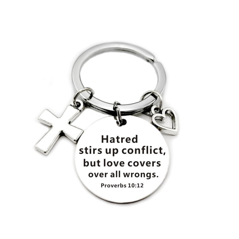 Bible Scripture Keychain with Cross and Heart Charm