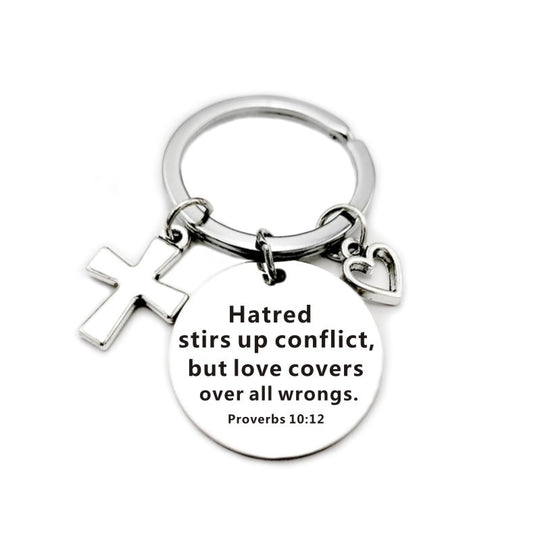Bible Scripture Keychain with Cross and Heart Charm