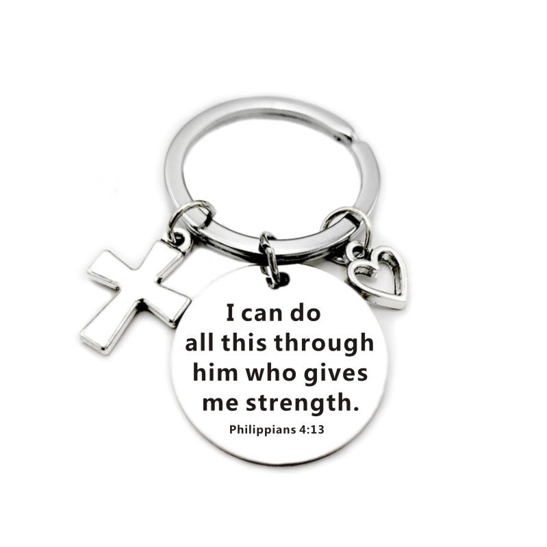 Bible Scripture Keychain with Cross and Heart Charm