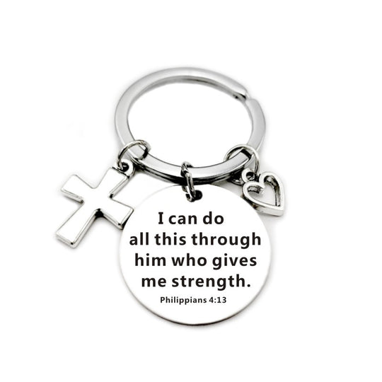 Bible Scripture Keychain with Cross and Heart Charm