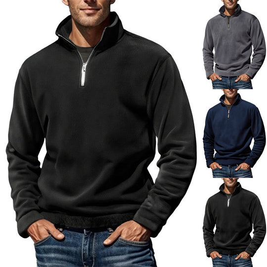Men's Polar Fleece Top Simple Stand Collar Pullover Sweater