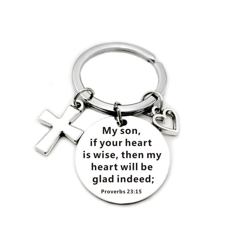 Bible Scripture Keychain with Cross and Heart Charm