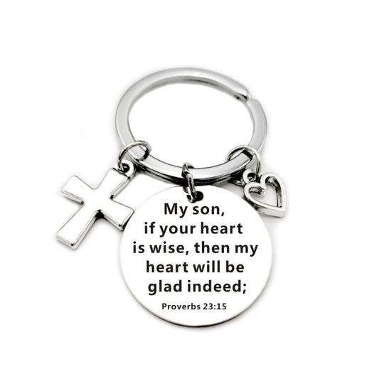 Bible Scripture Keychain with Cross and Heart Charm