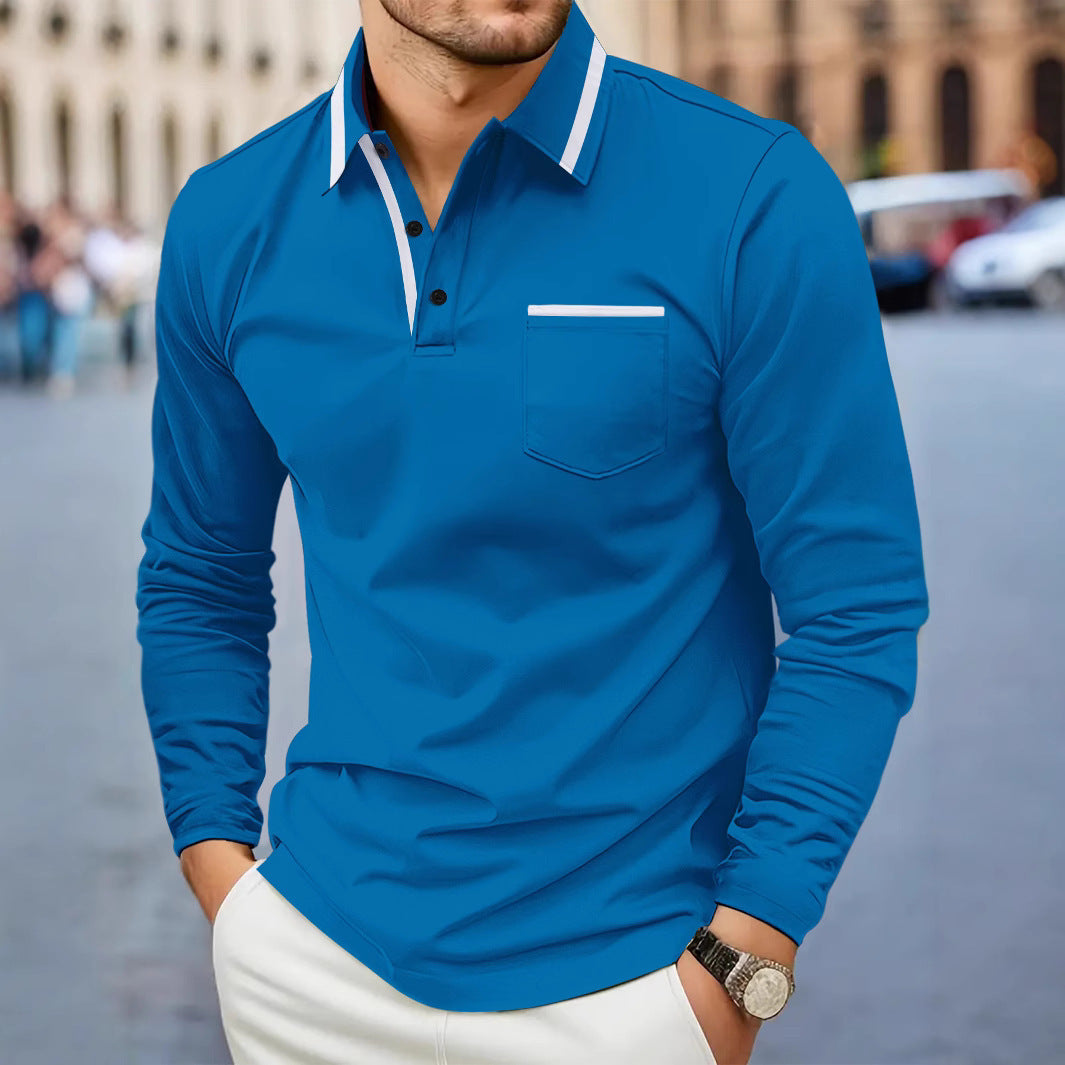 Men's Daily Casual Pocket Solid Color Long Sleeve Polo Shirt