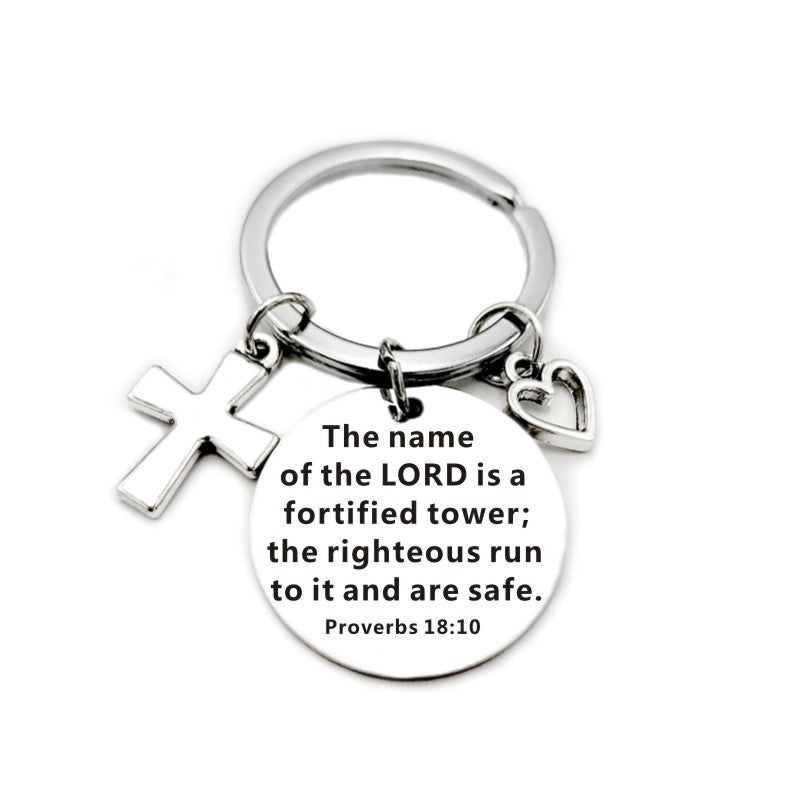 Bible Scripture Keychain with Cross and Heart Charm