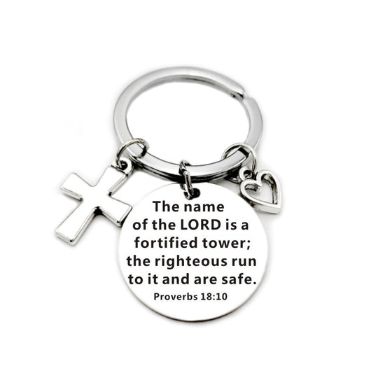 Bible Scripture Keychain with Cross and Heart Charm