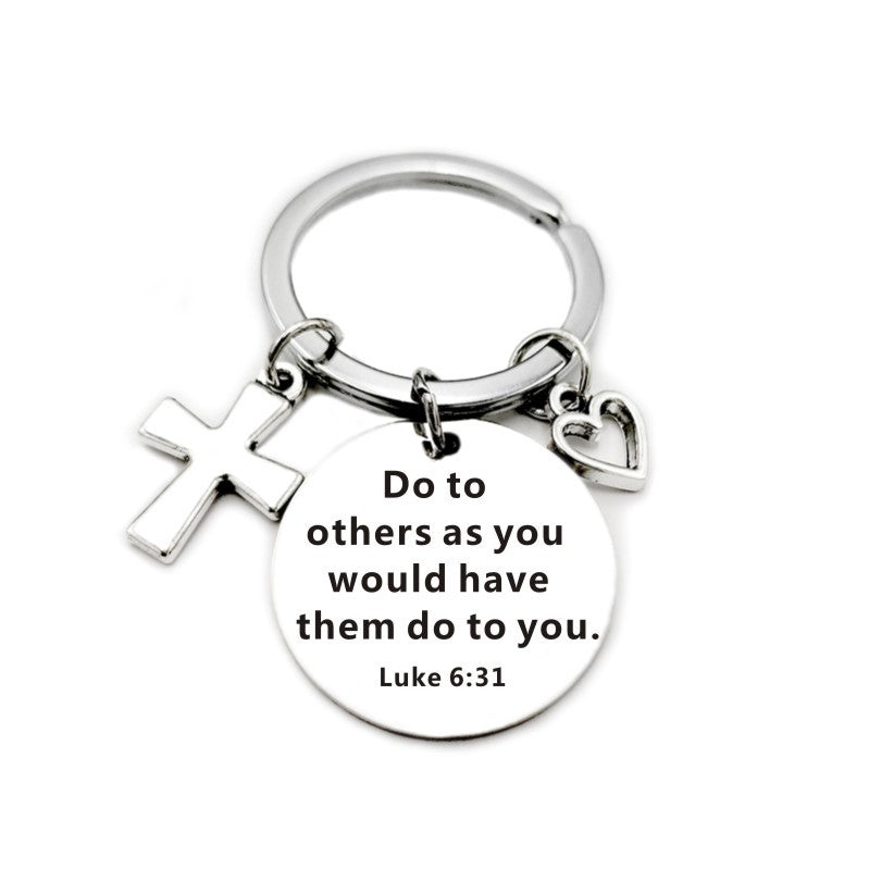 Bible Scripture Keychain with Cross and Heart Charm