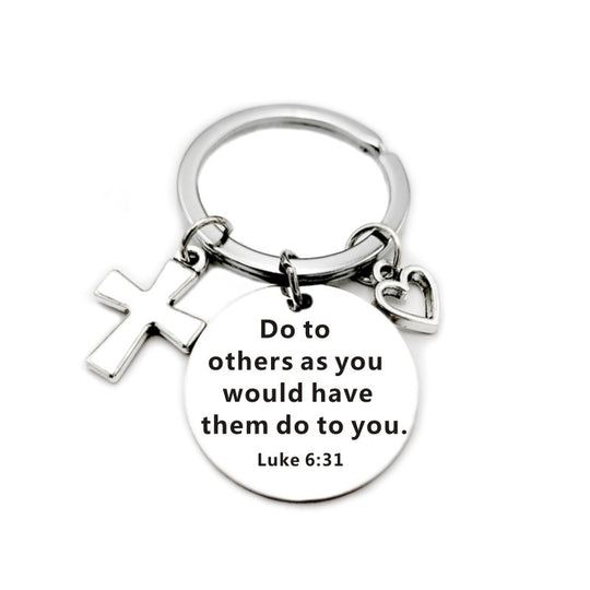 Bible Scripture Keychain with Cross and Heart Charm