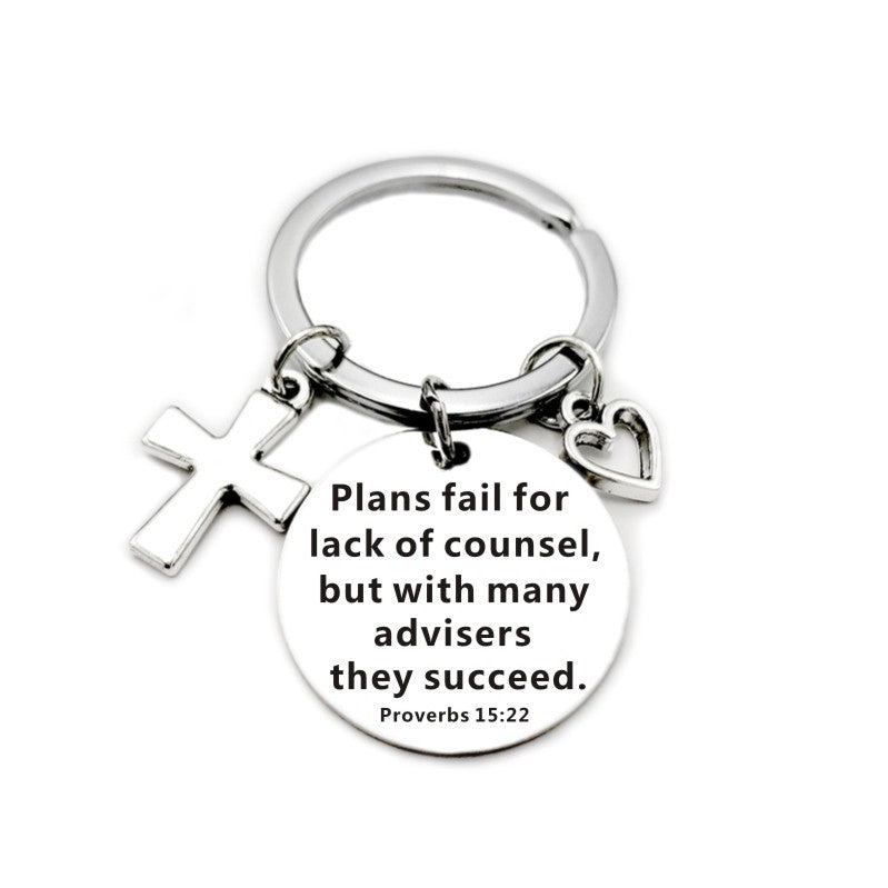 Bible Scripture Keychain with Cross and Heart Charm