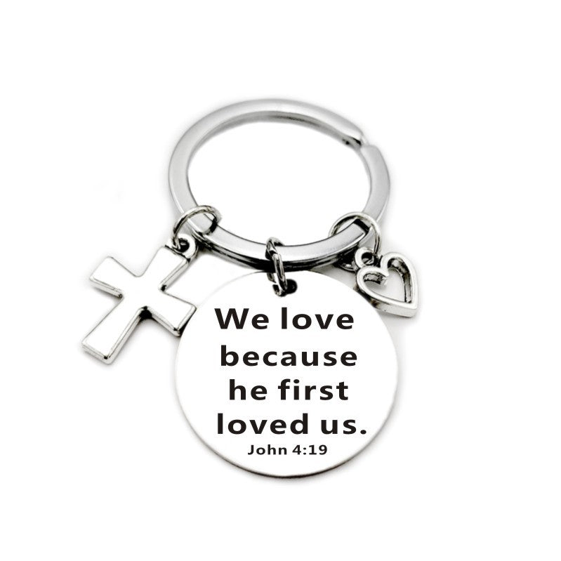 Bible Scripture Keychain with Cross and Heart Charm