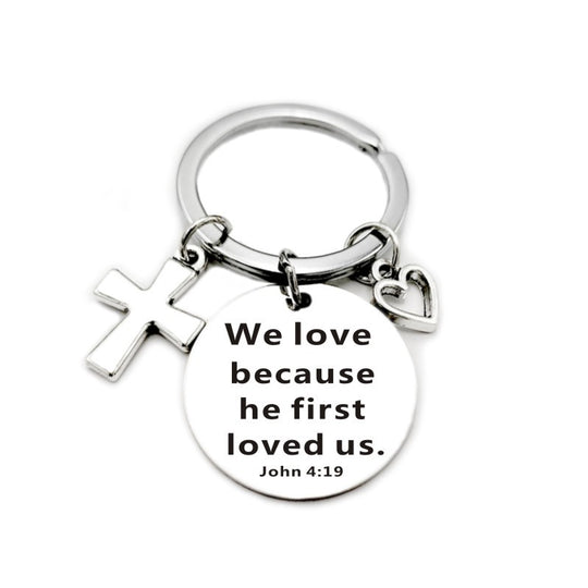Bible Scripture Keychain with Cross and Heart Charm