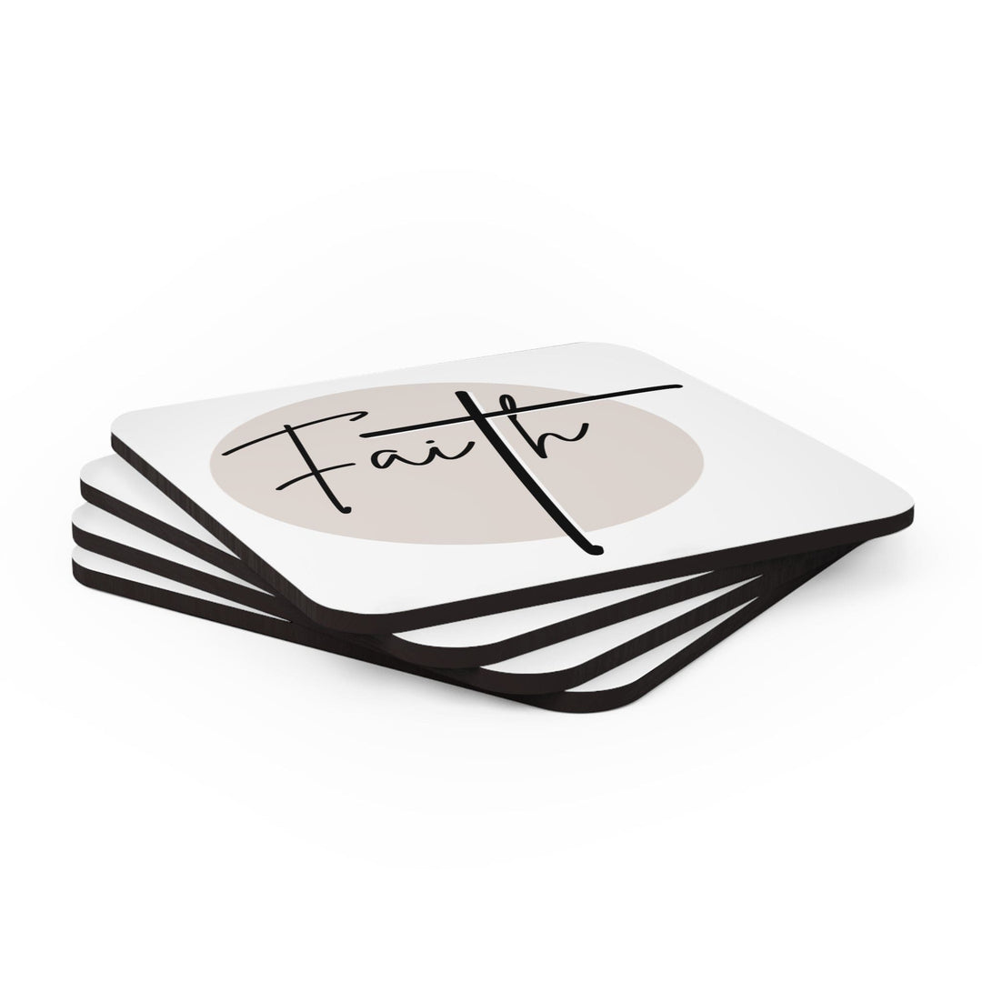 Coaster Set of 4 for Drinks Faith - Christian Affirmation - Black and Beige-3