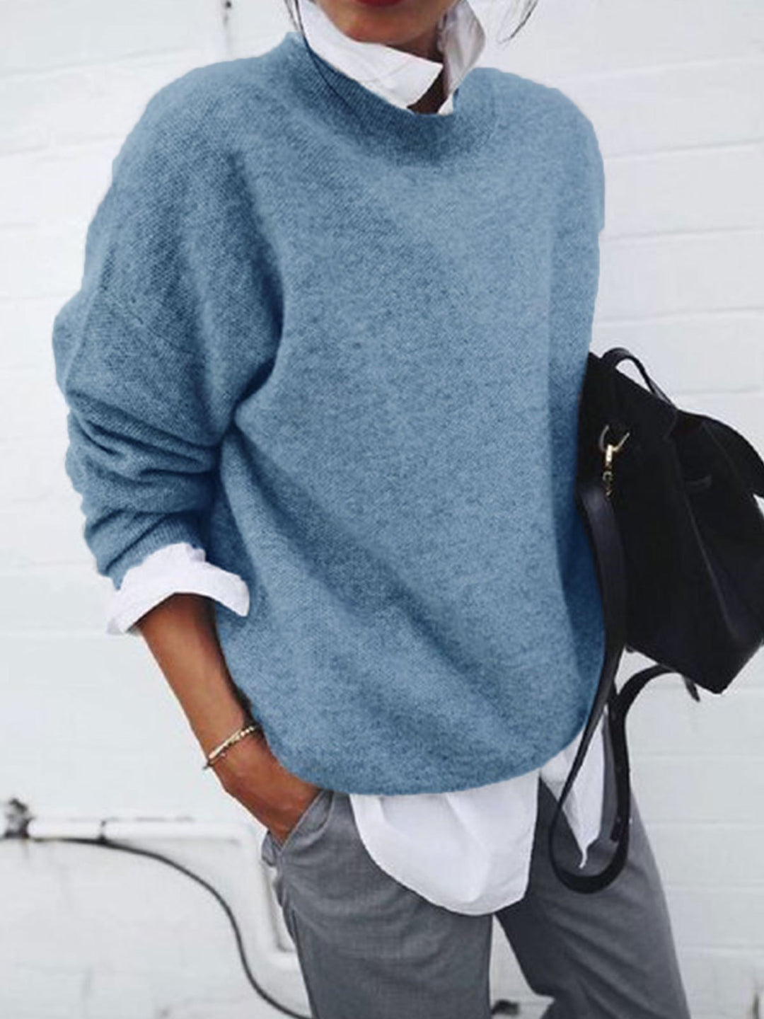 Long Sleeve Pullover Fall And Winter Solid Color Sweater