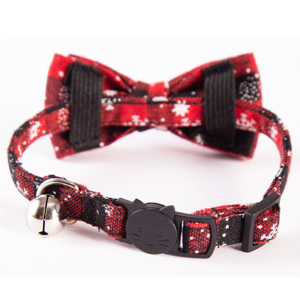 Christmas Snowflake Plaid Bow Bell Pet Collar