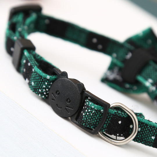 Christmas Snowflake Plaid Bow Bell Pet Collar