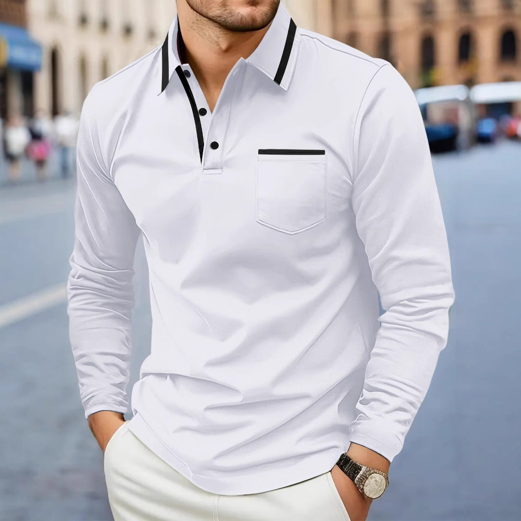 Men's Daily Casual Pocket Solid Color Long Sleeve Polo Shirt