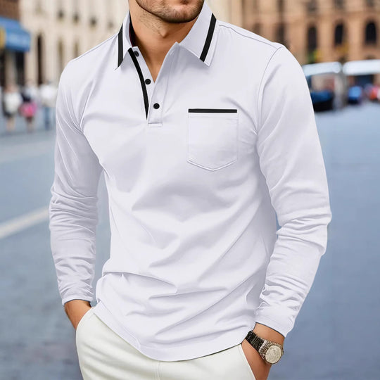 Men's Daily Casual Pocket Solid Color Long Sleeve Polo Shirt